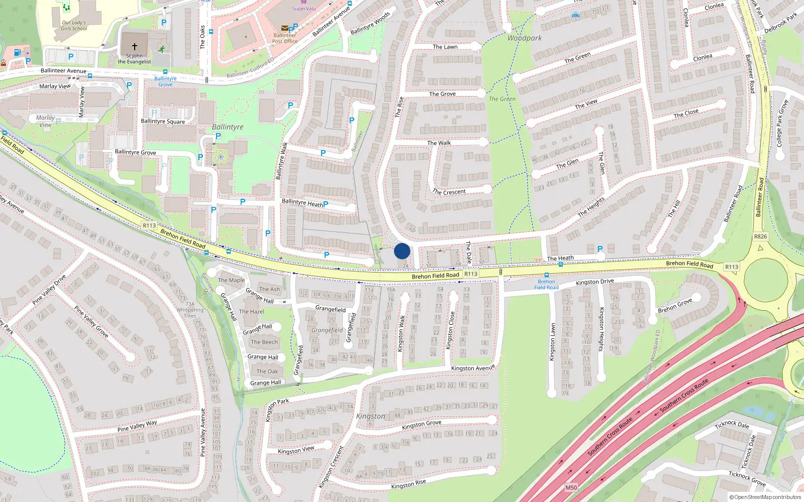 Overhead map showing the location of 2 The Copse, Ballinteer