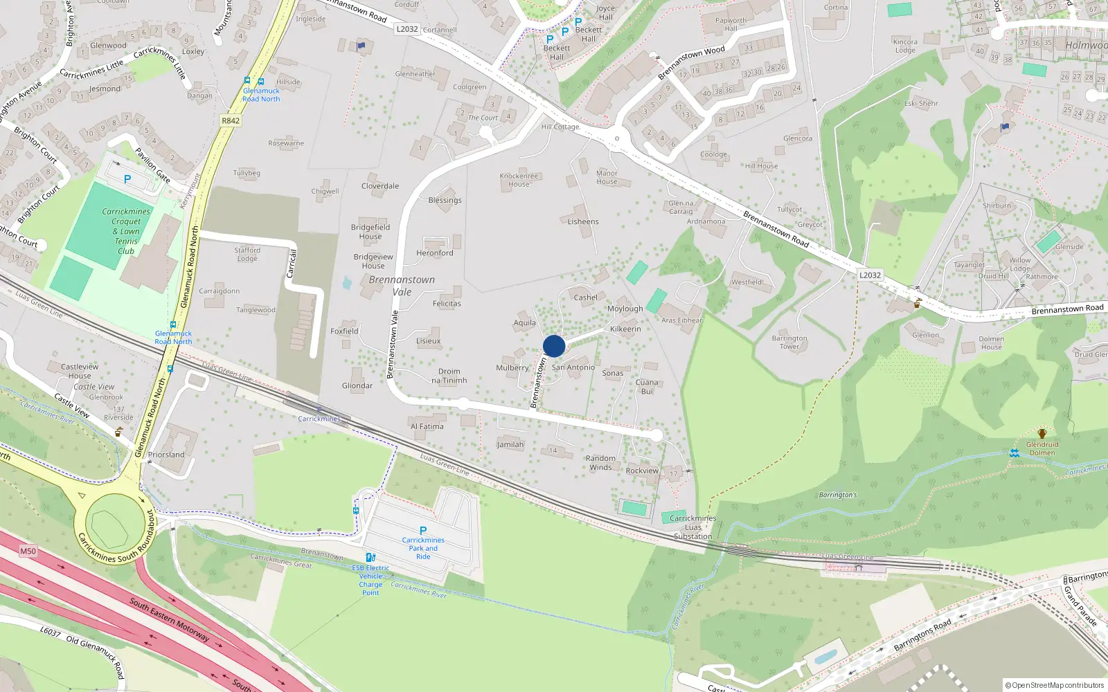 Overhead map showing the location of 2 the Court, Brennanstown Vale, Carrickmines