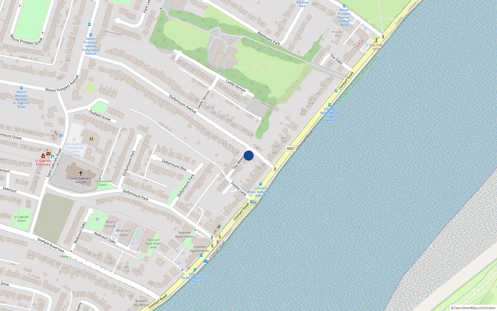 Overhead map showing the location of 2 The Mews, Clontarf Dublin 3