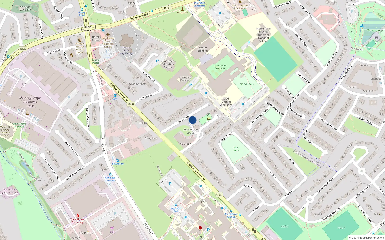 Overhead map showing the location of 2 the Mews Kensington Lodge, Rochestown Avenue, Dun Laoghaire