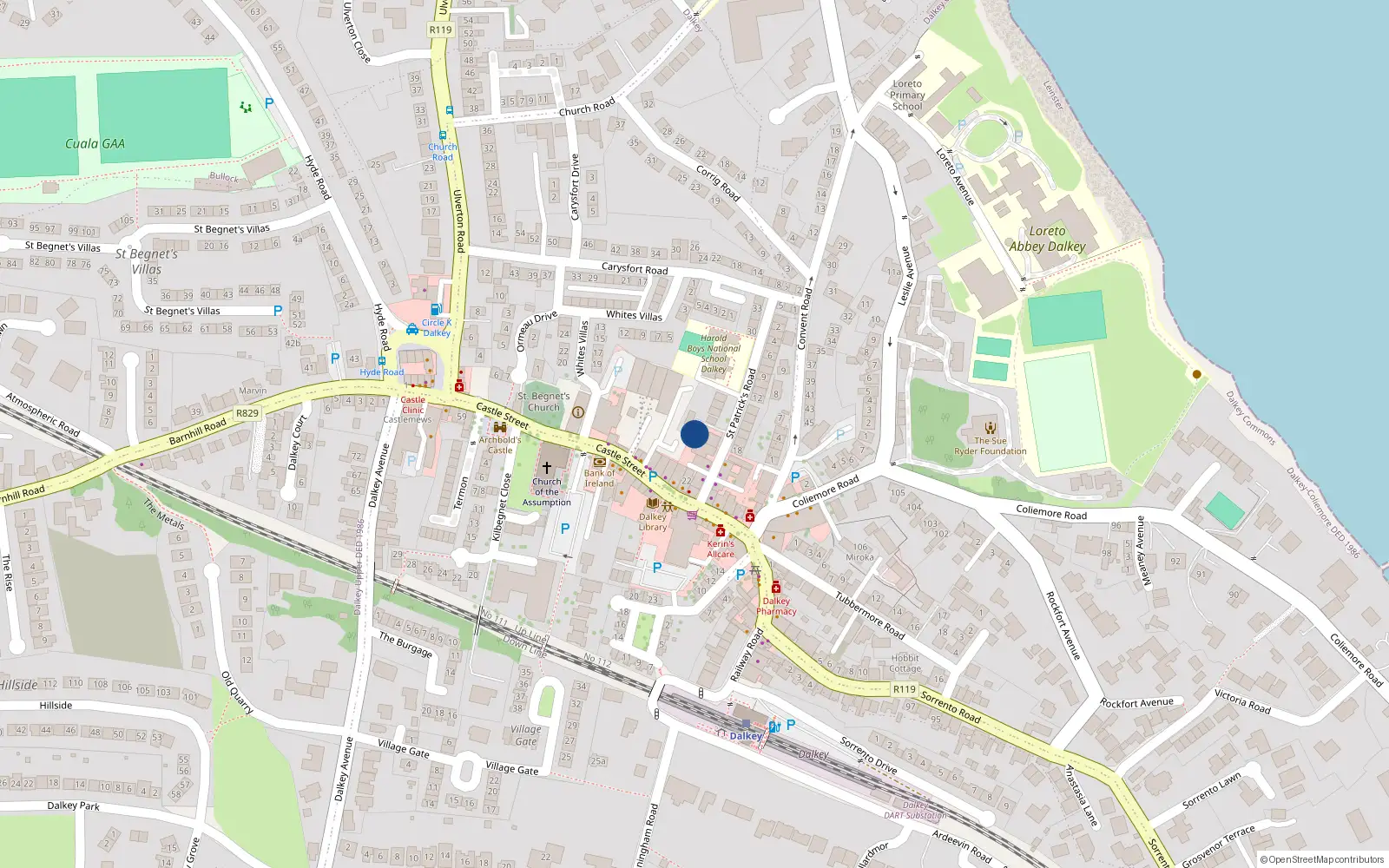 Overhead map showing the location of 2 the Mews, St Patricks Road, Dalkey
