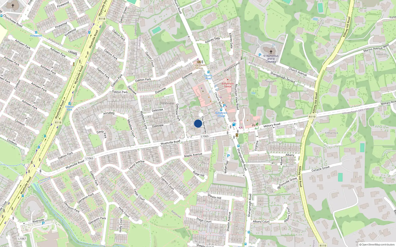 Overhead map showing the location of 2 The Nurseries, Ballybrack