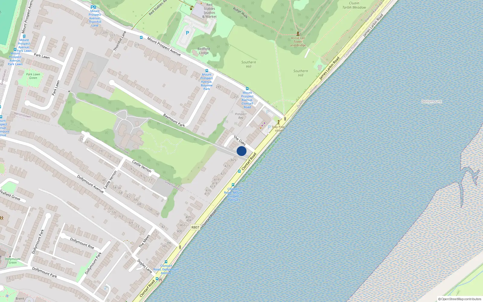 Overhead map showing the location of 2 the Oaks, Dollymount, Dublin 3