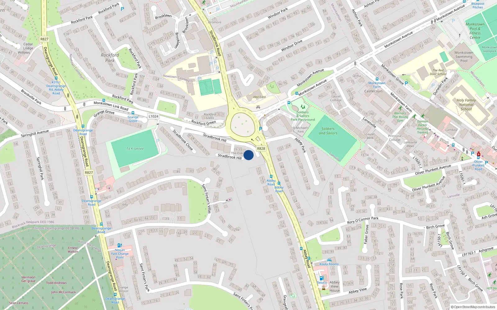 Overhead map showing the location of 2 the Oaks, Stradbrook Hill, Blackrock