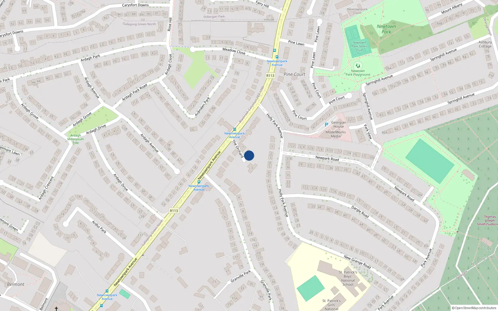 Overhead map showing the location of 2 the Orchard, Newtownpark Avenue, Blackrock