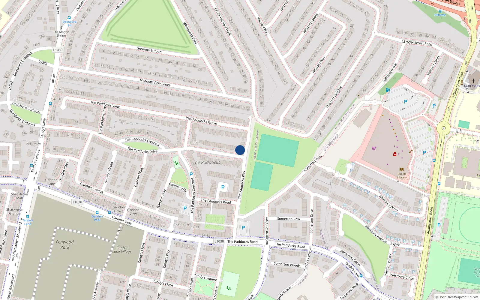 Overhead map showing the location of 2 The Paddocks Drive, Lucan