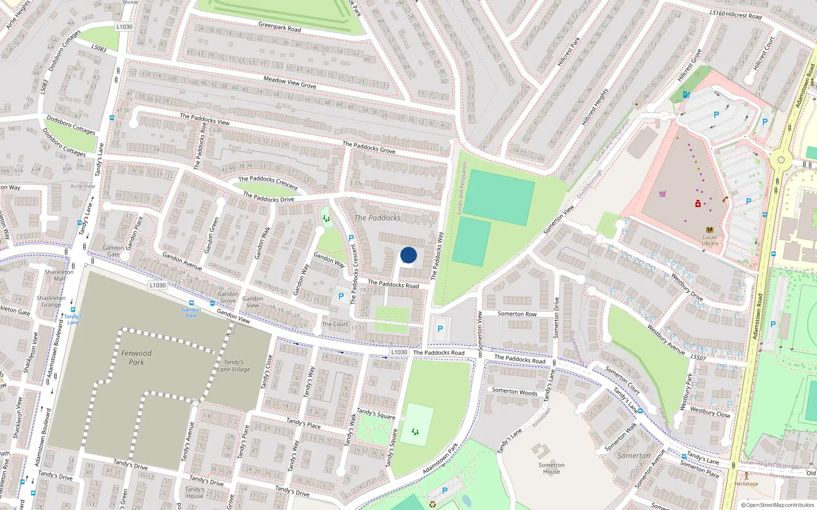 Overhead map showing the location of 2 The Paddocks Road, Lucan