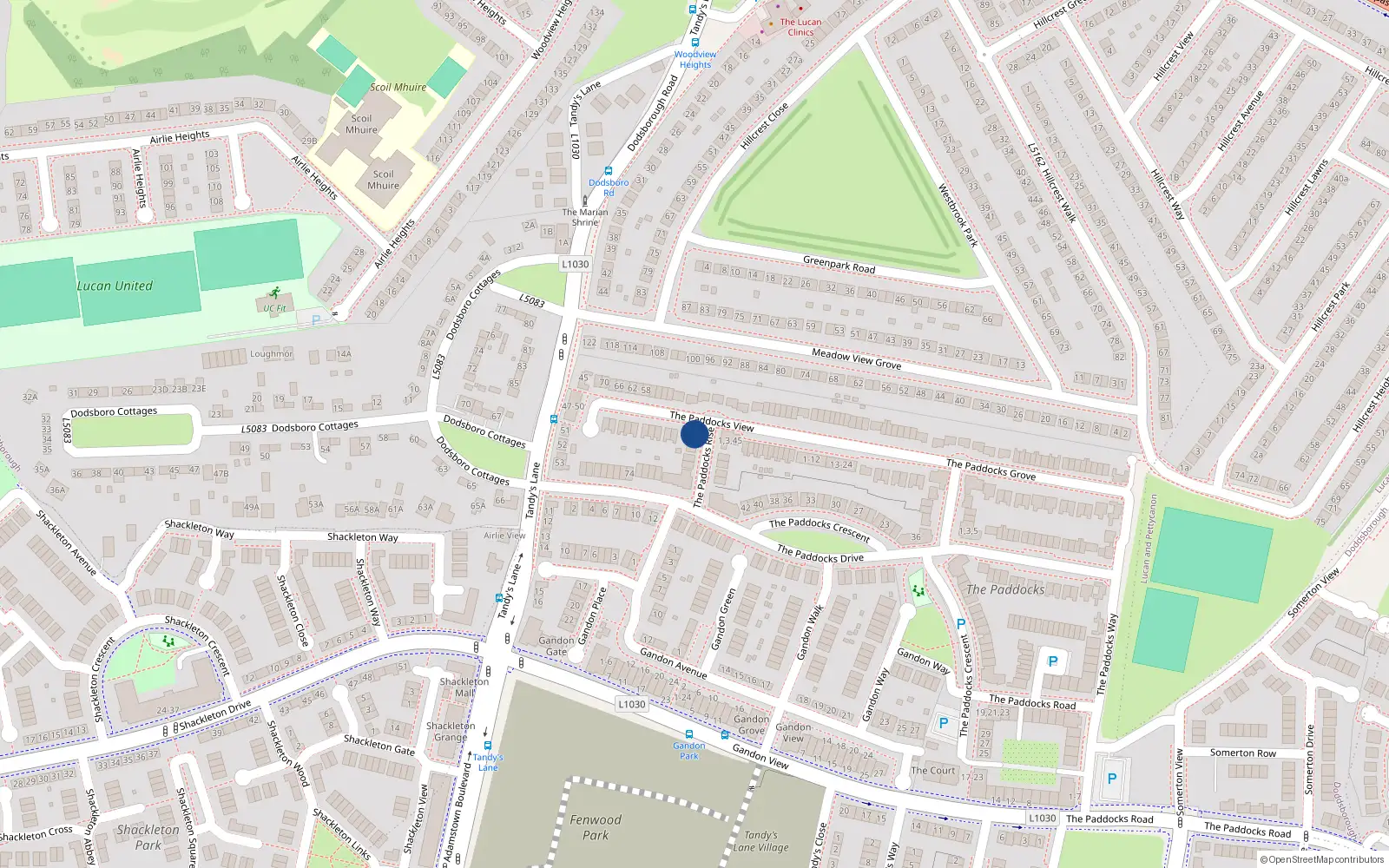 Overhead map showing the location of 2 The Paddocks Rise, Lucan