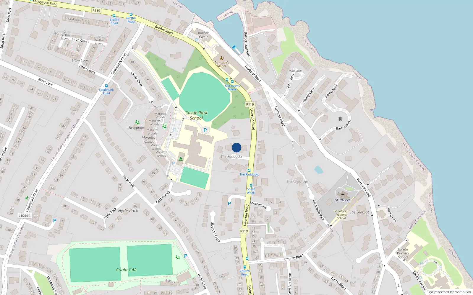 Overhead map showing the location of 2 The Paddocks, Dalkey