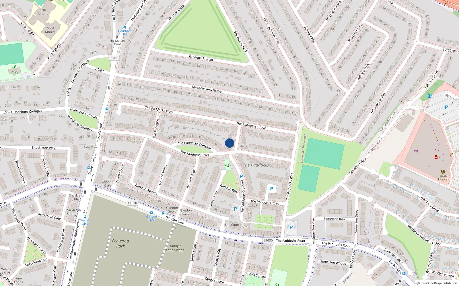 Overhead map showing the location of 2 the Paddocks Walk, Lucan, Dublin
