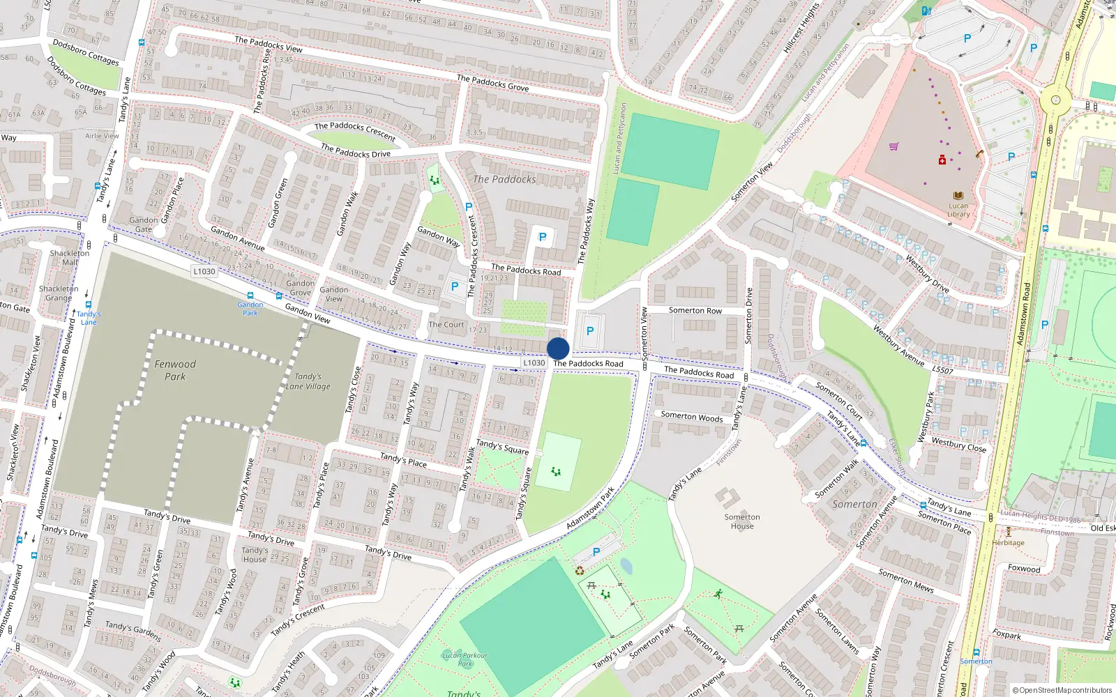 Overhead map showing the location of 2 The Paddocks Way, Lucan