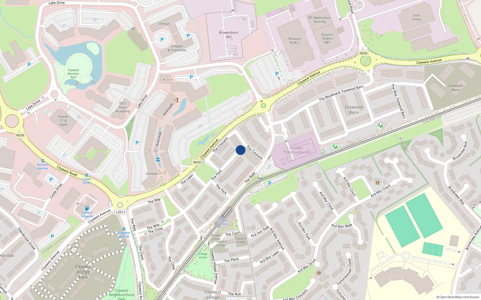 Overhead map showing the location of 2 The Park, Citywest