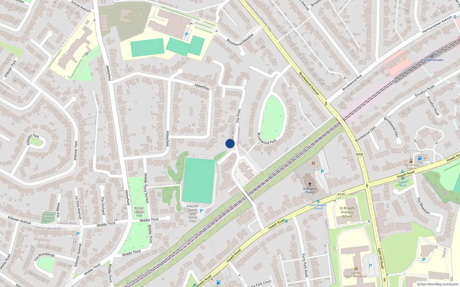 Overhead map showing the location of 2 the Pines, Killester, Dublin 5
