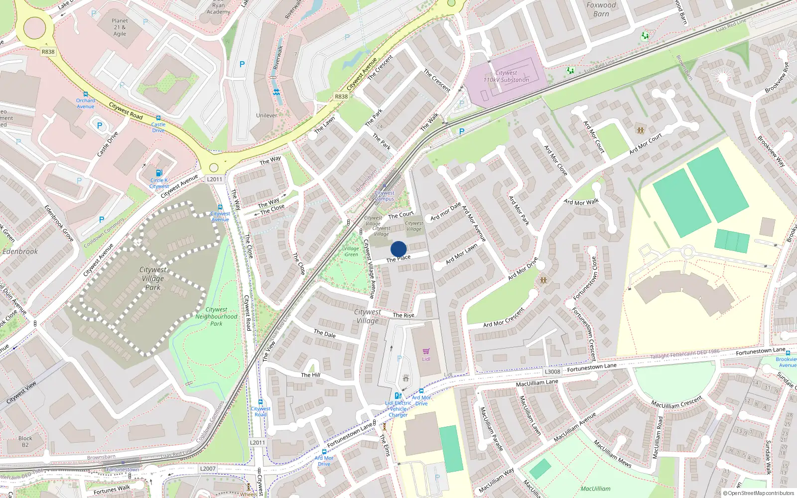 Overhead map showing the location of 2 The Place, Citywest