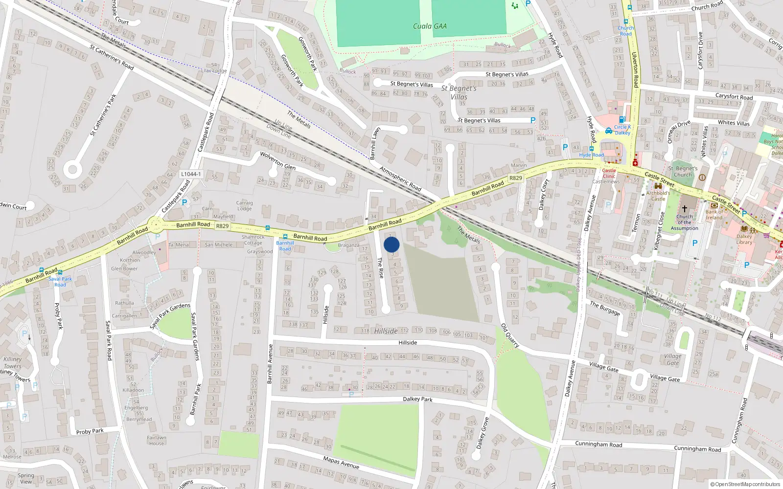 Overhead map showing the location of 2 The Rise, Dublin