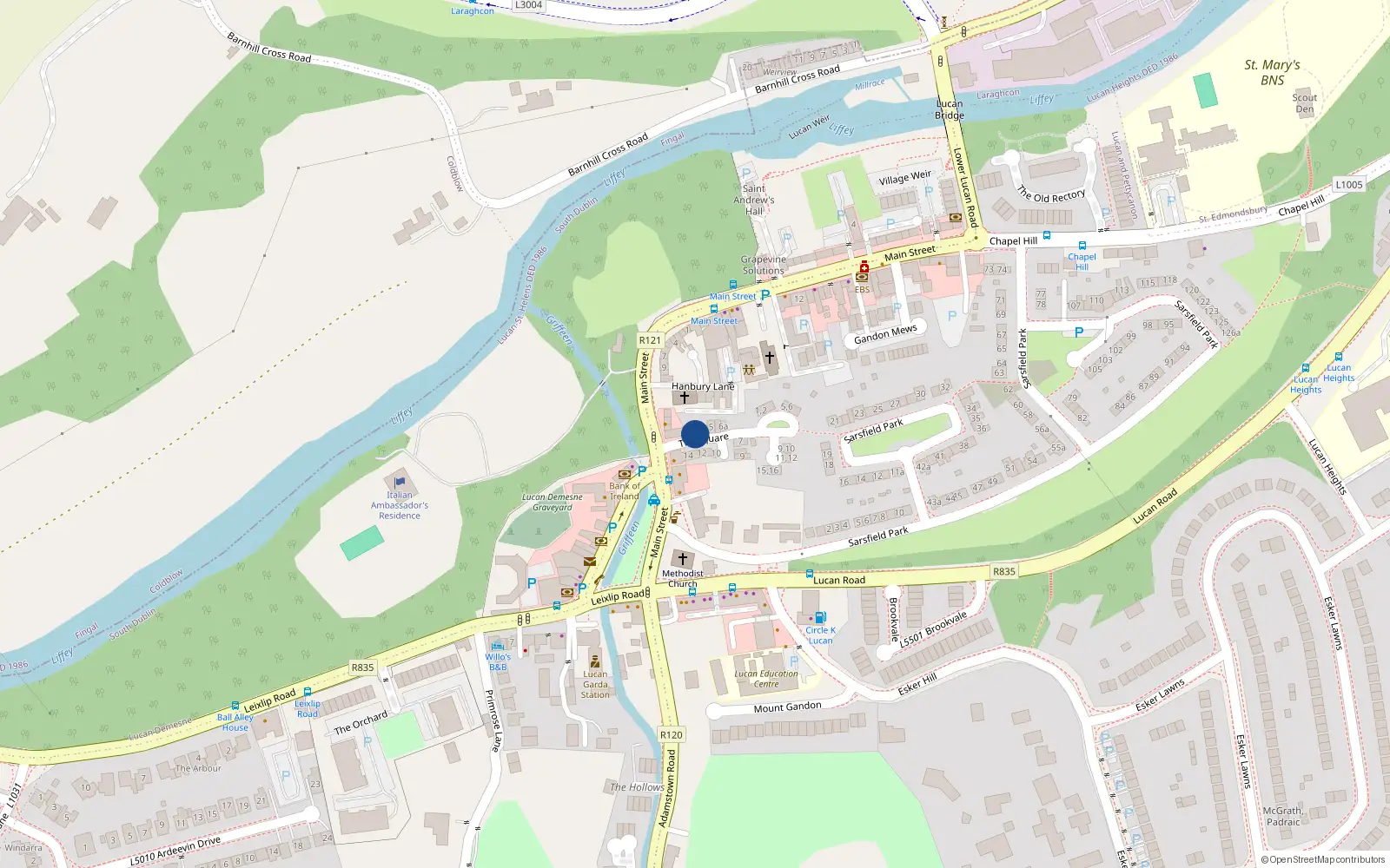Overhead map showing the location of 2 the Square, Lucan, Co Dublin