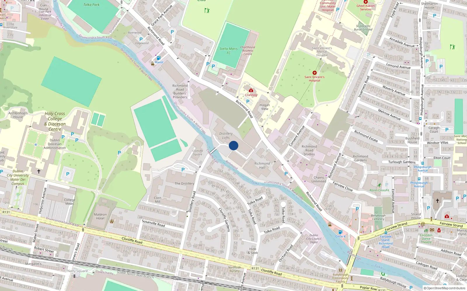 Overhead map showing the location of 2 the Stables, Distillery Lofts, Distillery Road Dublin 3