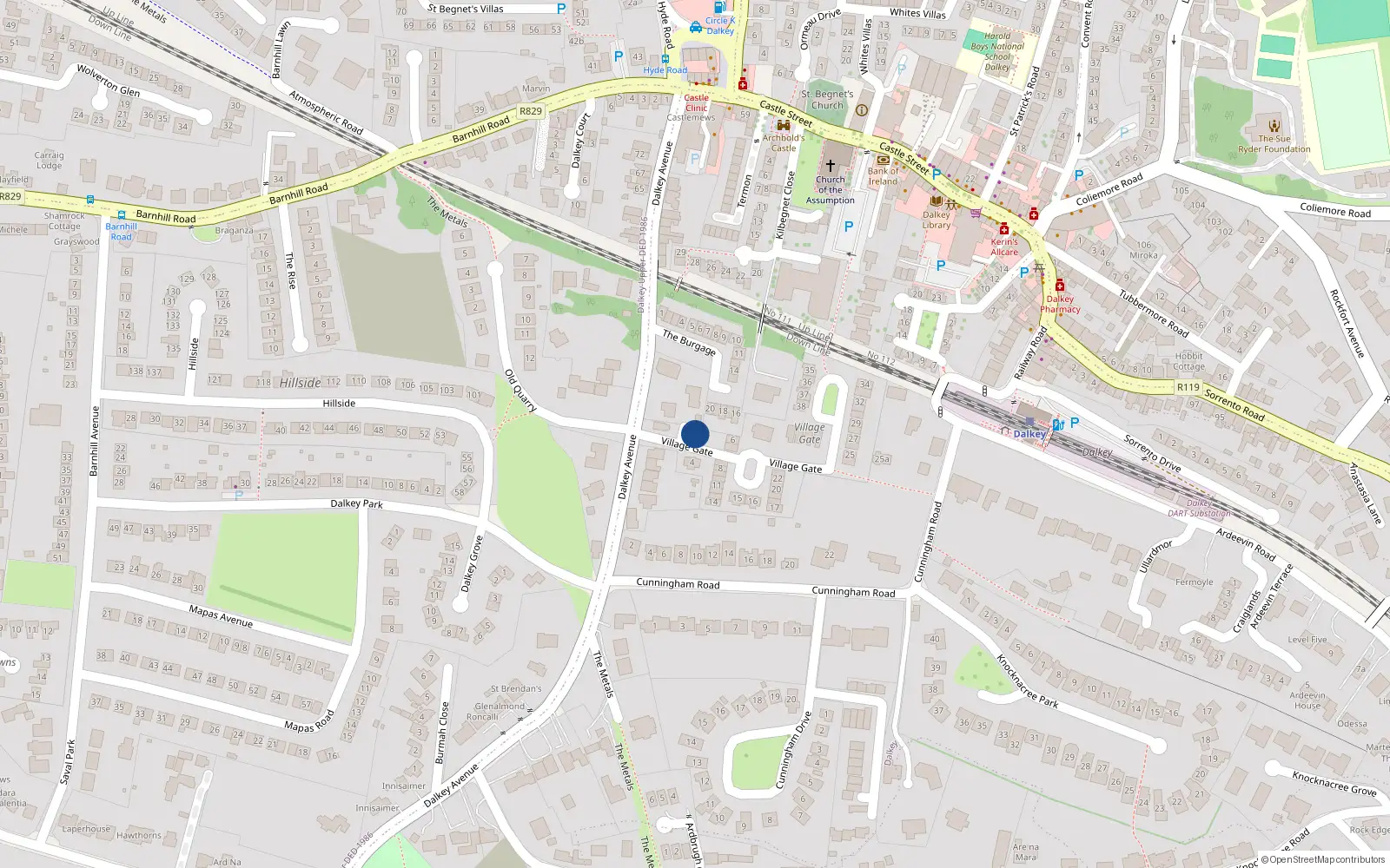 Overhead map showing the location of 2 Village Gate, Dublin