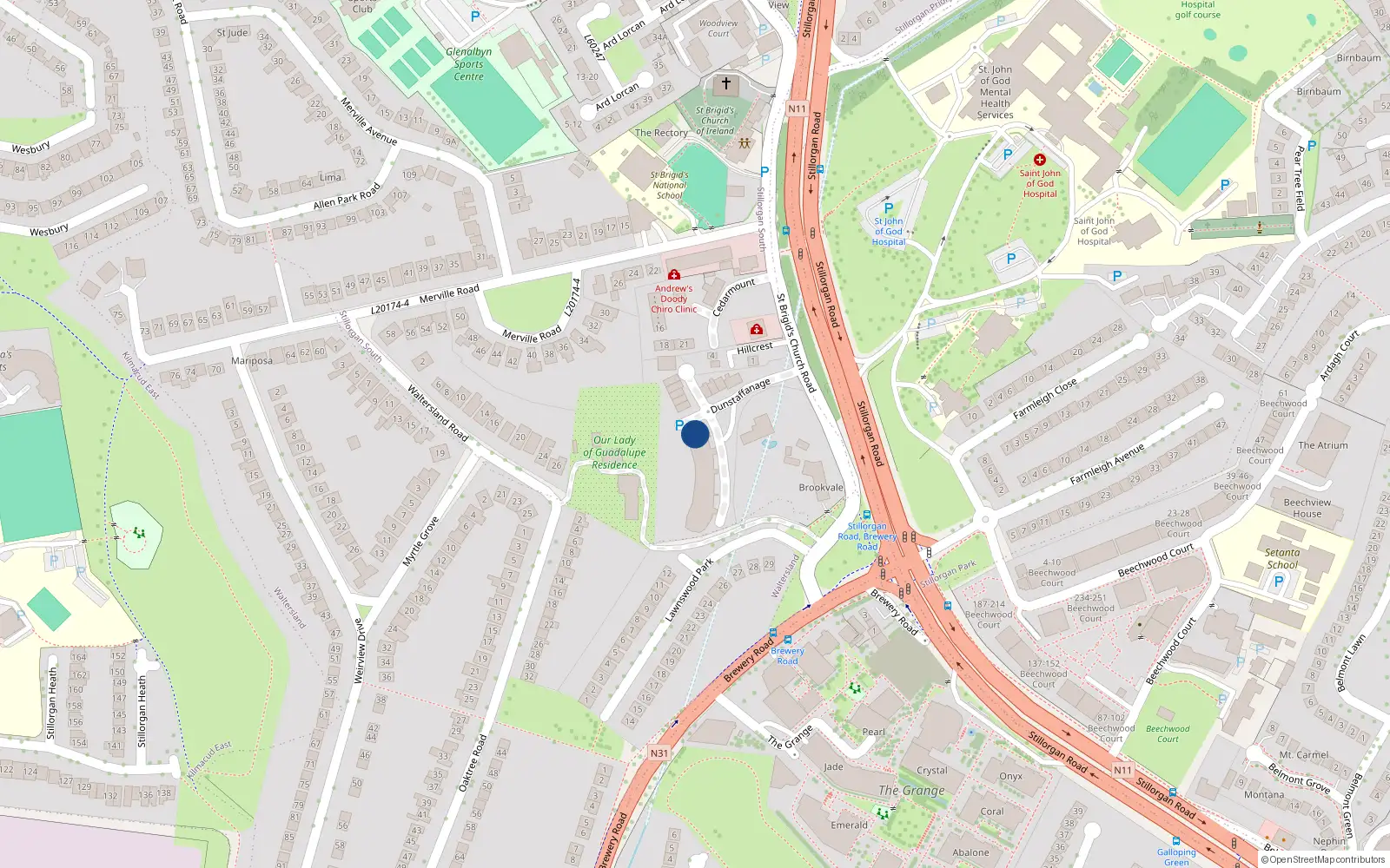 Overhead map showing the location of 2 the Willows, Dunstaffnage, Stillorgan