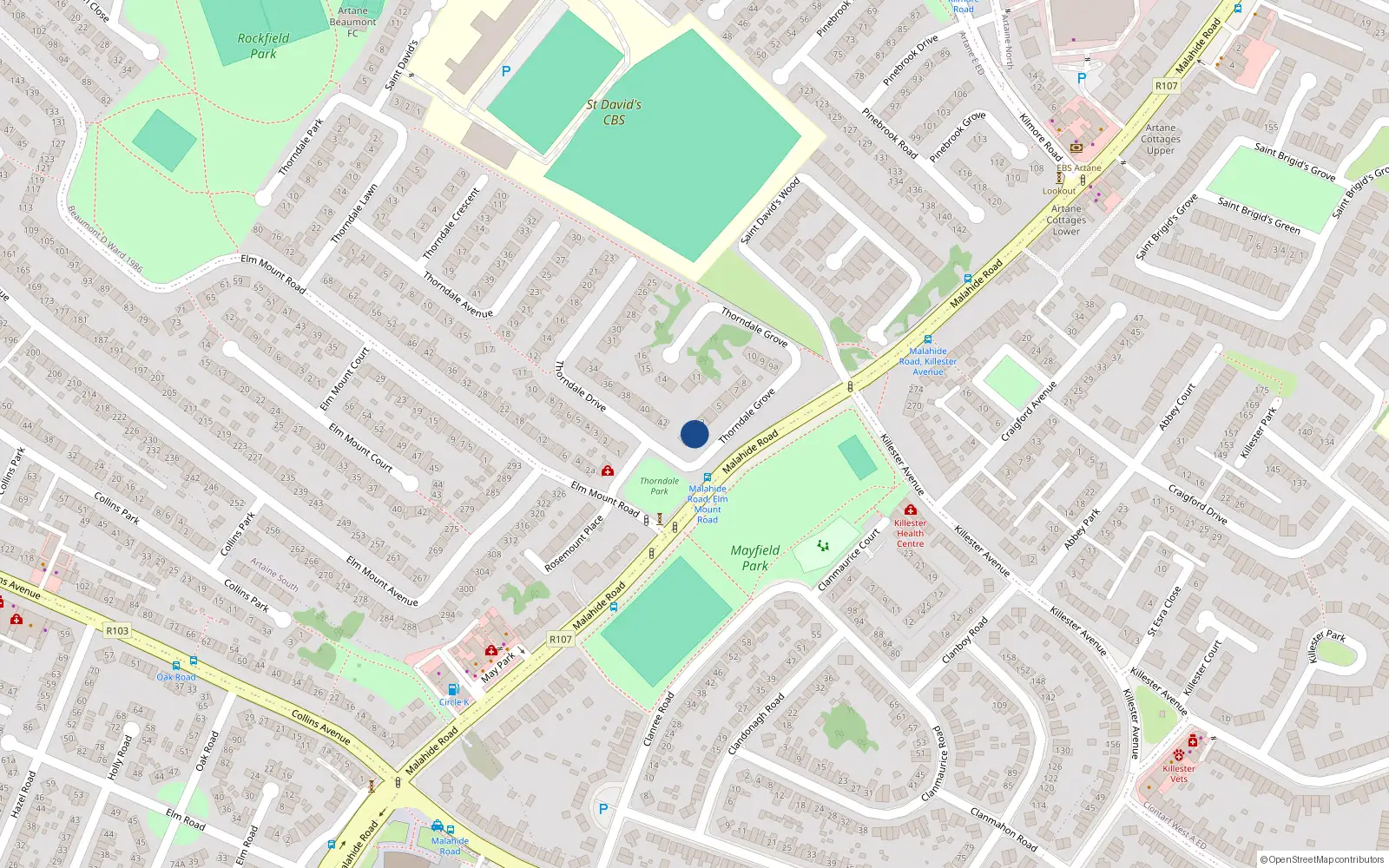 Overhead map showing the location of 2 Thorndale Grove, Dublin 5
