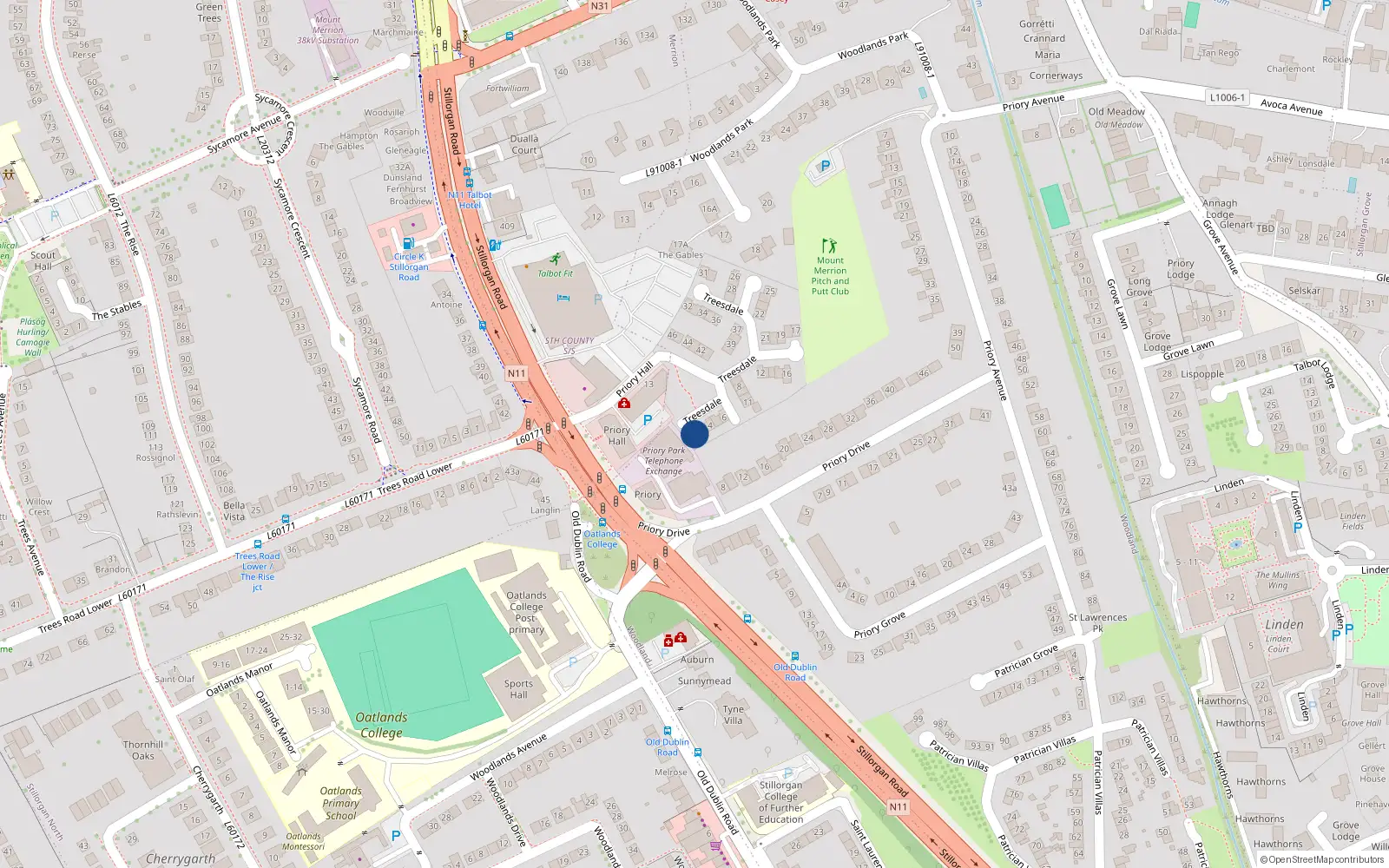 Overhead map showing the location of 2 Treesdale, Co Dublin