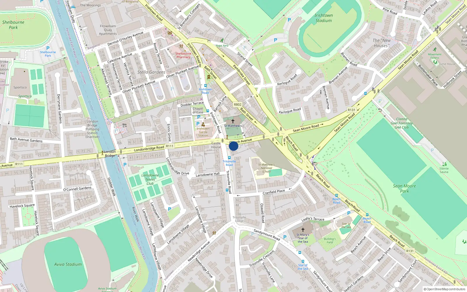 Overhead map showing the location of 2 Tritonville Road, Irishtown