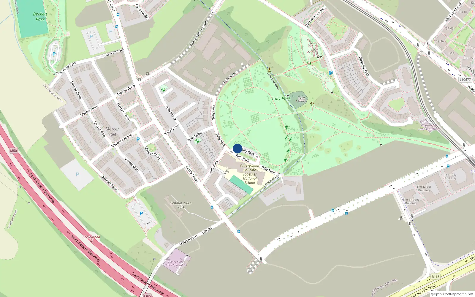 Overhead map showing the location of 2 Tully Park View, Cherrywood