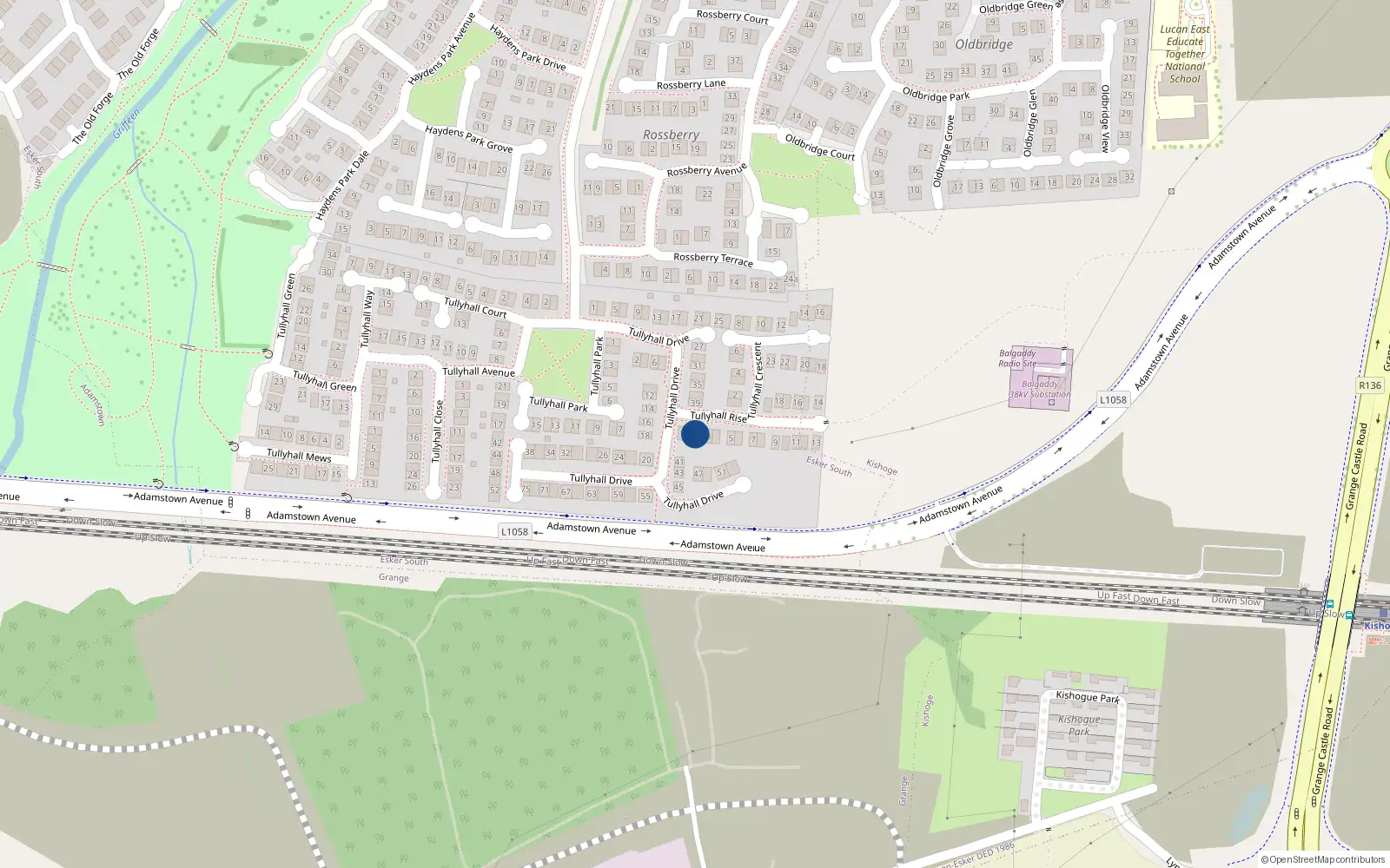 Overhead map showing the location of 2 Tullyhall Rise, Lucan