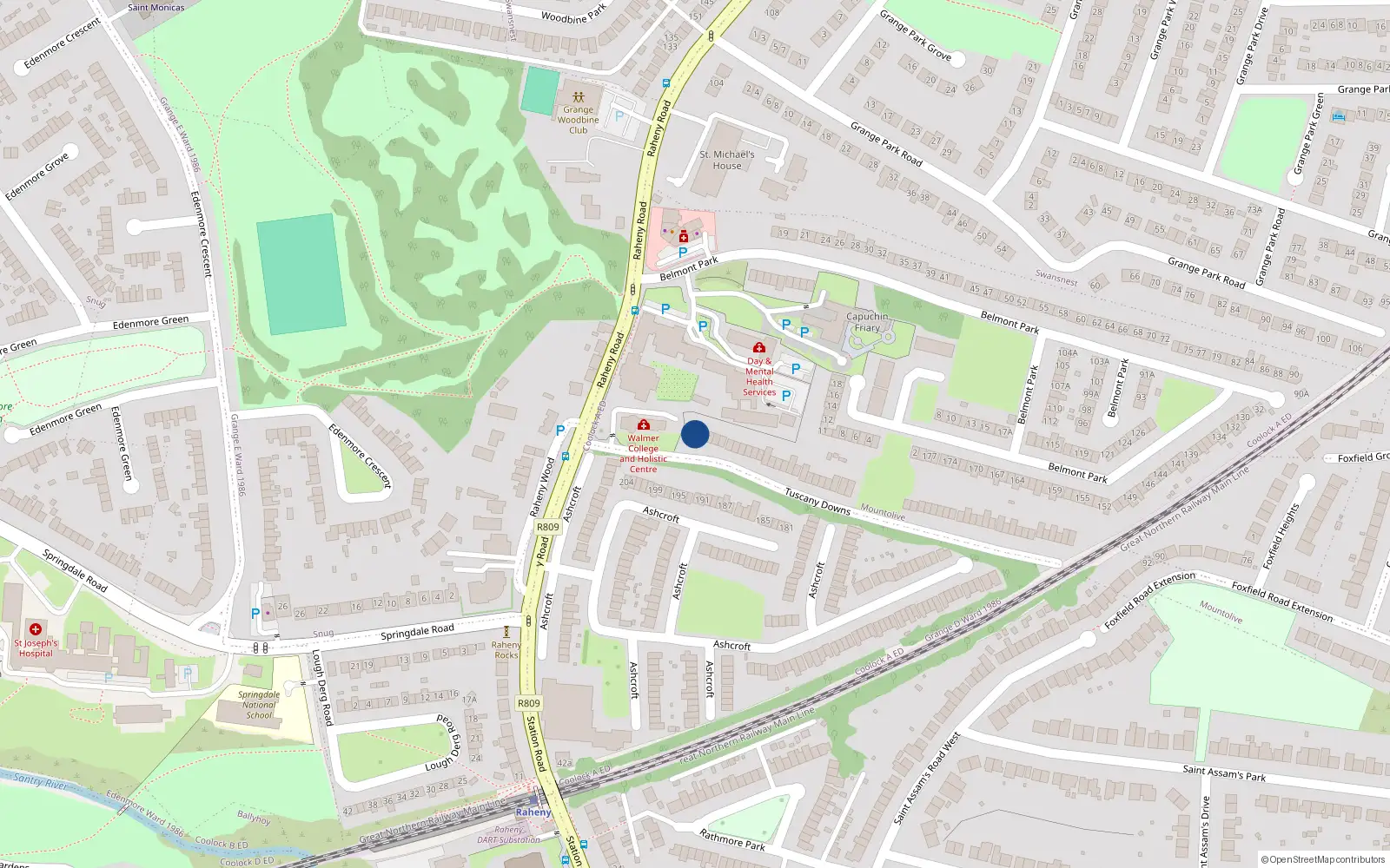 Overhead map showing the location of 2 Tuscany Downs, Raheny, Dublin 5
