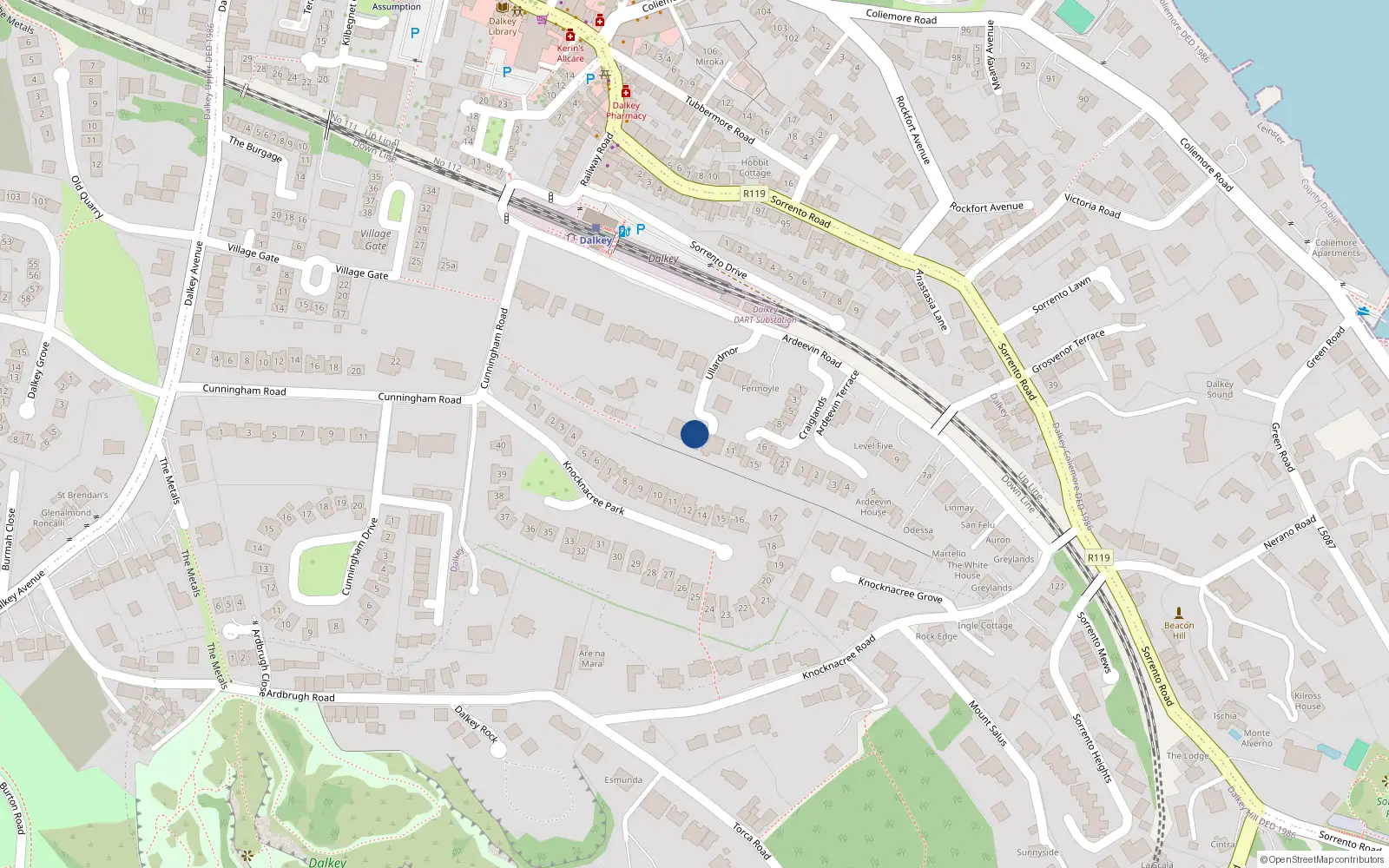 Overhead map showing the location of 2 Ullardmor, Dalkey