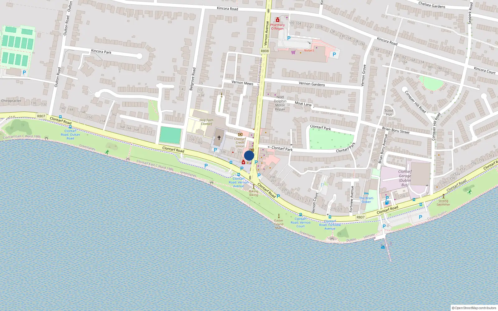 Overhead map showing the location of 2 Vernon Avenue, Dublin 3