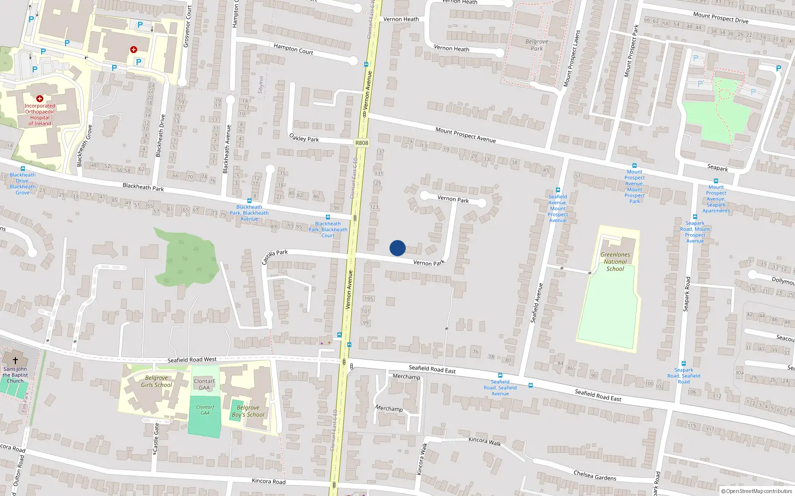 Overhead map showing the location of 2 Vernon Park, Dublin 3