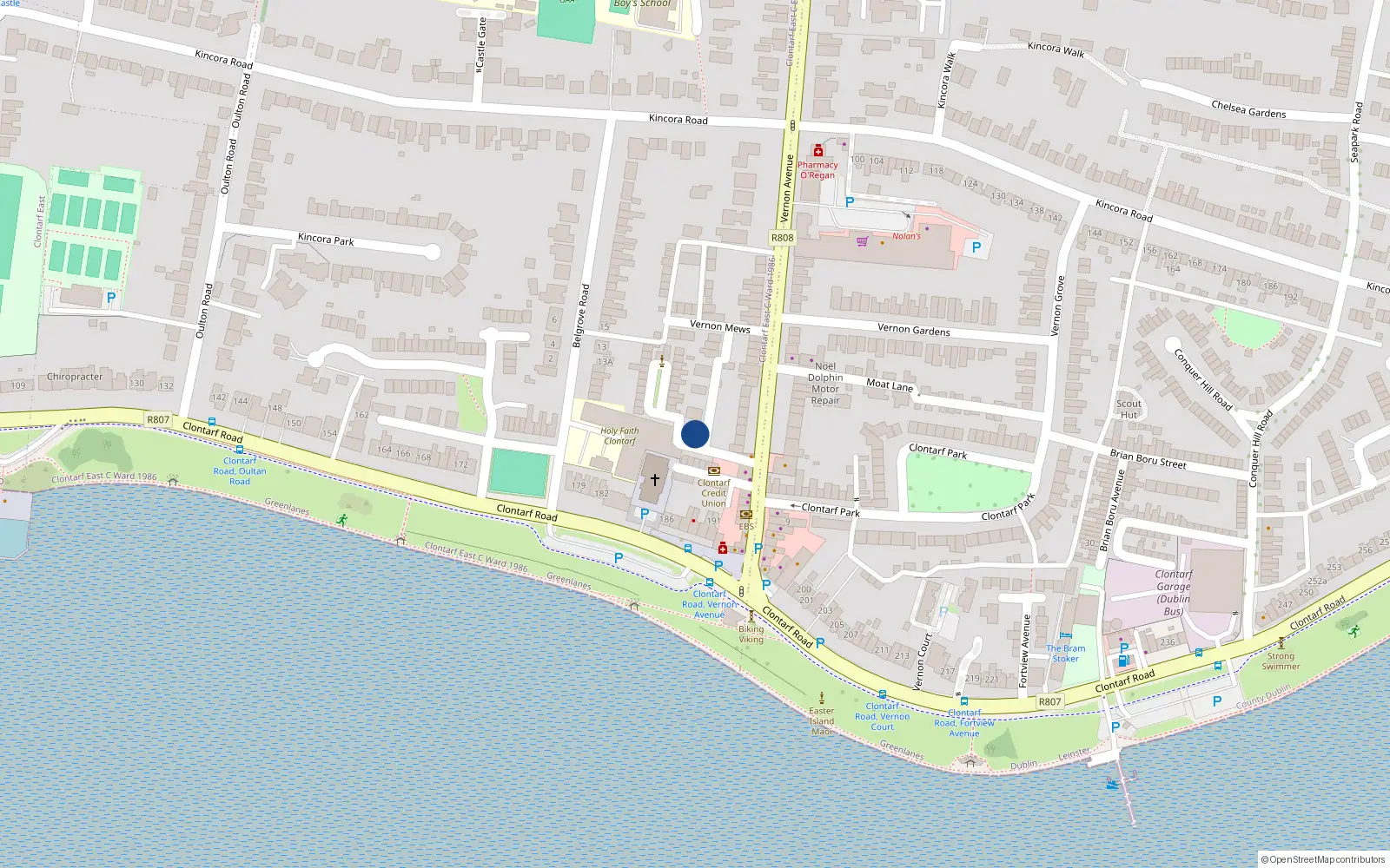 Overhead map showing the location of 2 Vernon Wood, Clontarf, Dublin 3