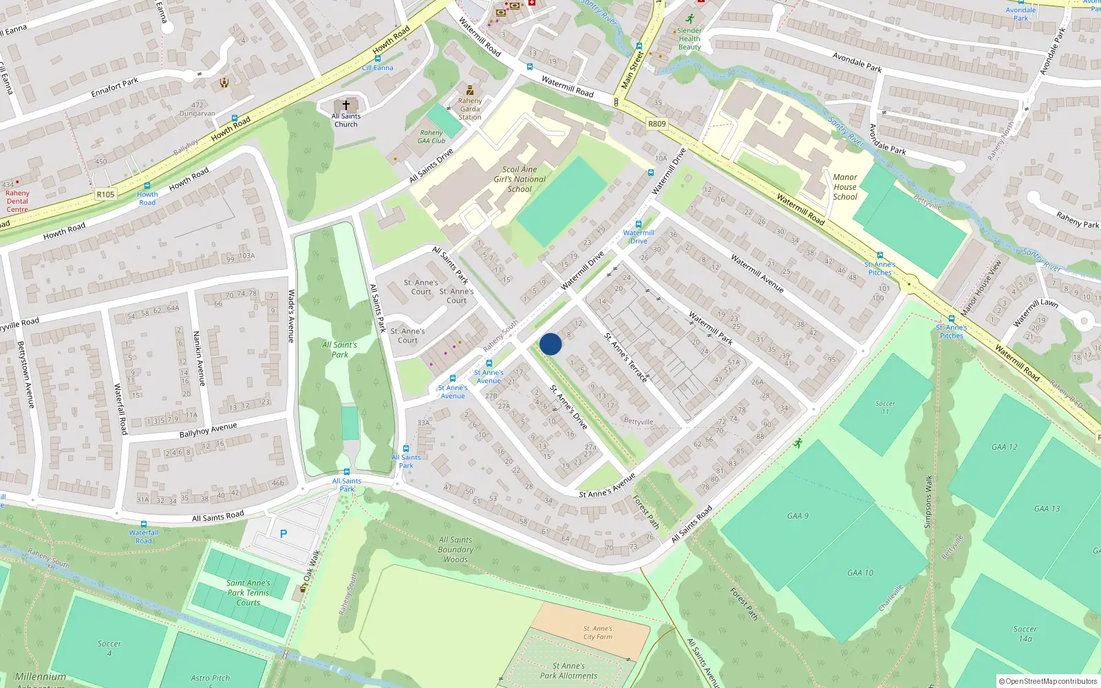 Overhead map showing the location of 2 Watermill Drive, Dublin 5