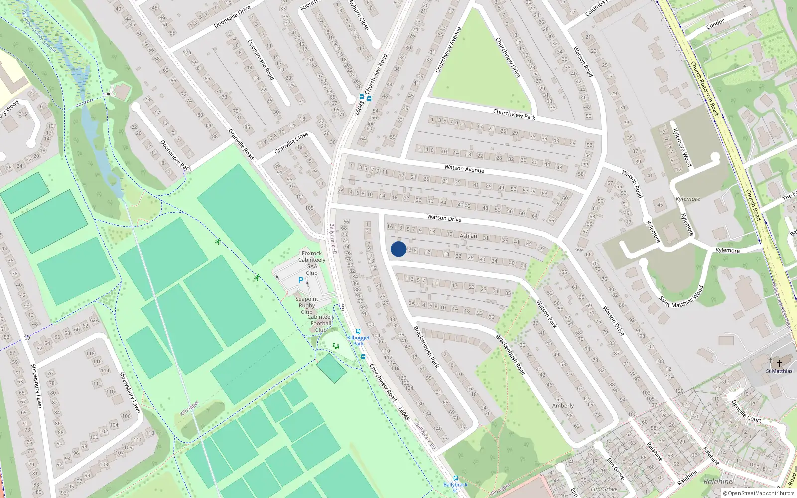 Overhead map showing the location of 2 Watson Park, Killiney