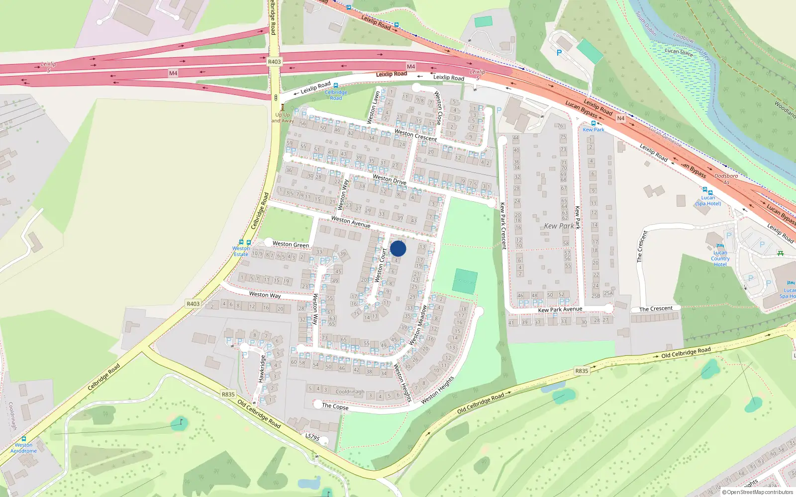 Overhead map showing the location of 2 Weston Court, Weston Park, Lucan