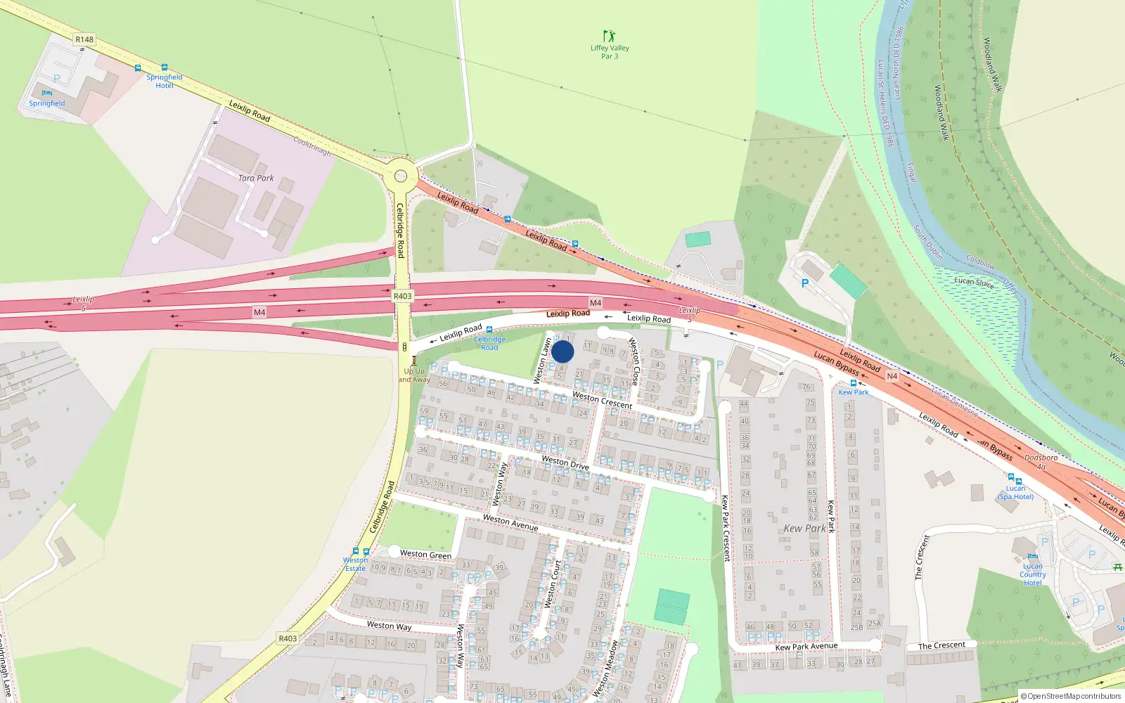 Overhead map showing the location of 2 Weston Lawn, Lucan, Dublin