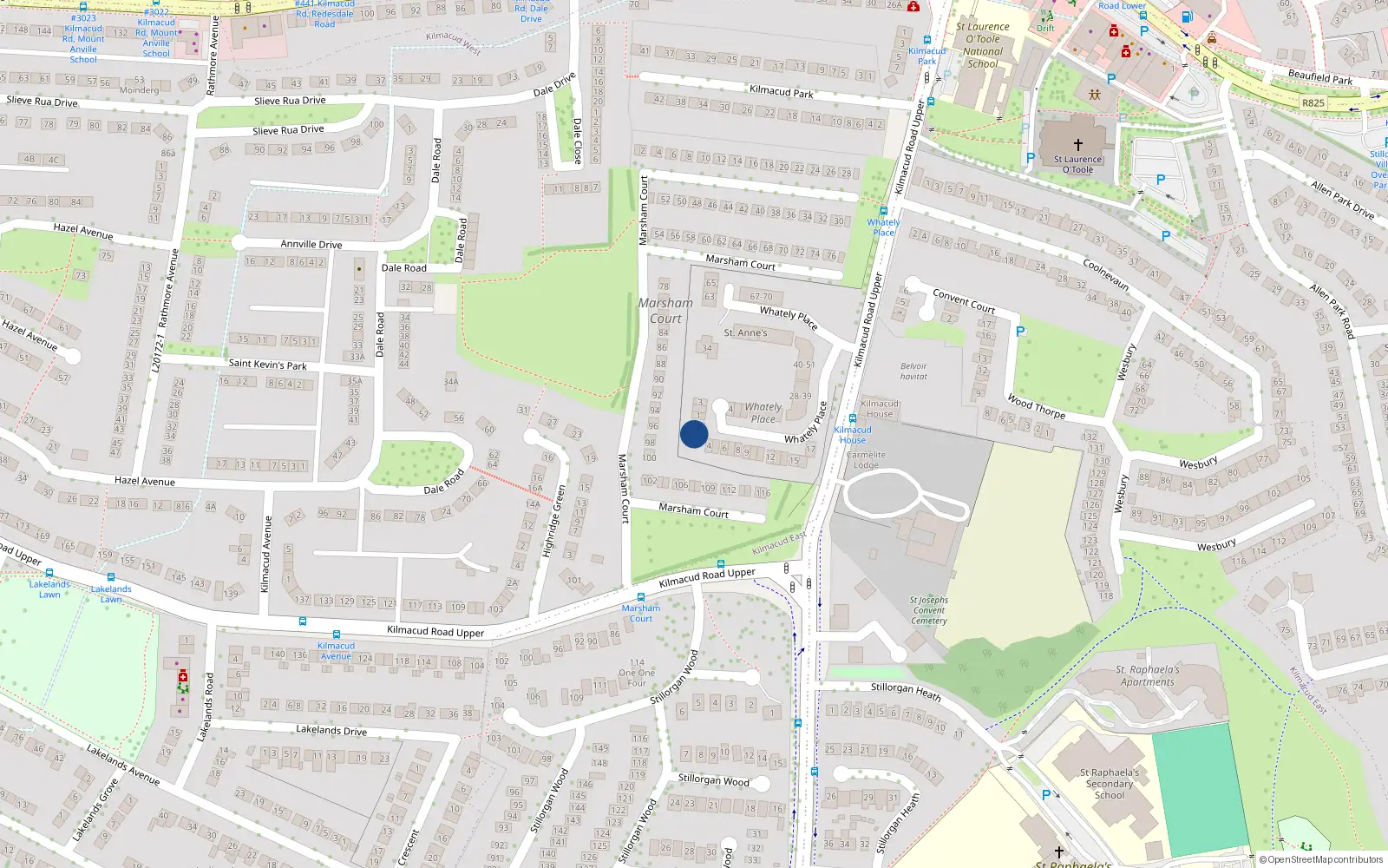 Overhead map showing the location of 2 Whatley Place, Kilmacud Road Upper, Stillorgan