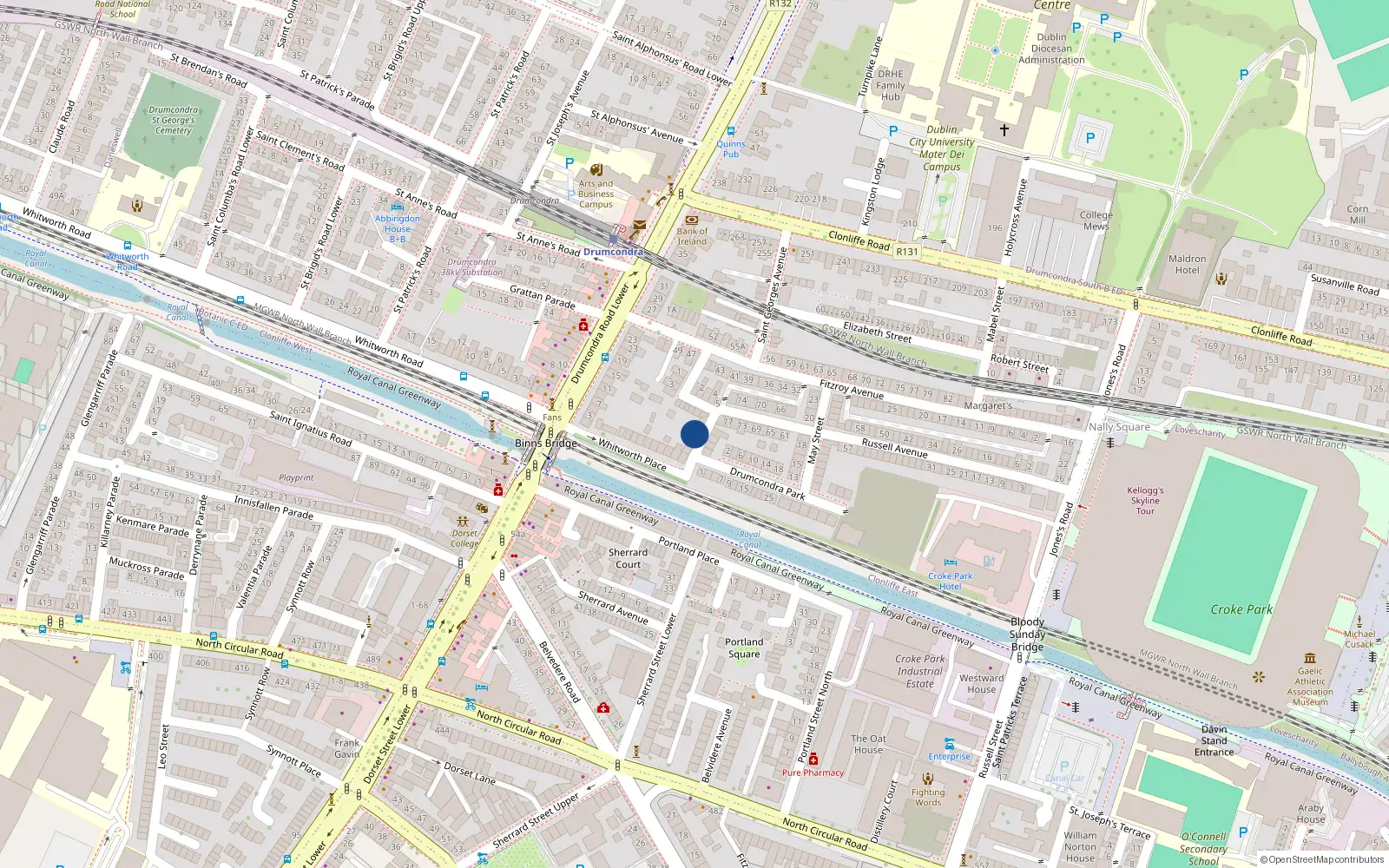 Overhead map showing the location of 2 Whitworth Avenue, Drumcondra, Dublin 3