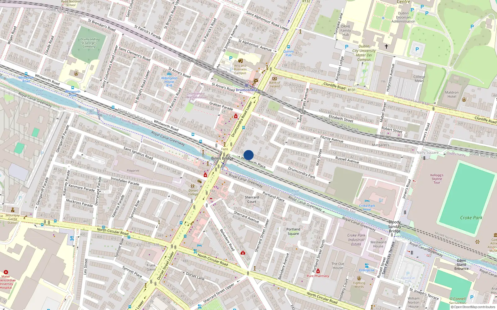 Overhead map showing the location of 2 Whitworth Place, Dublin 3