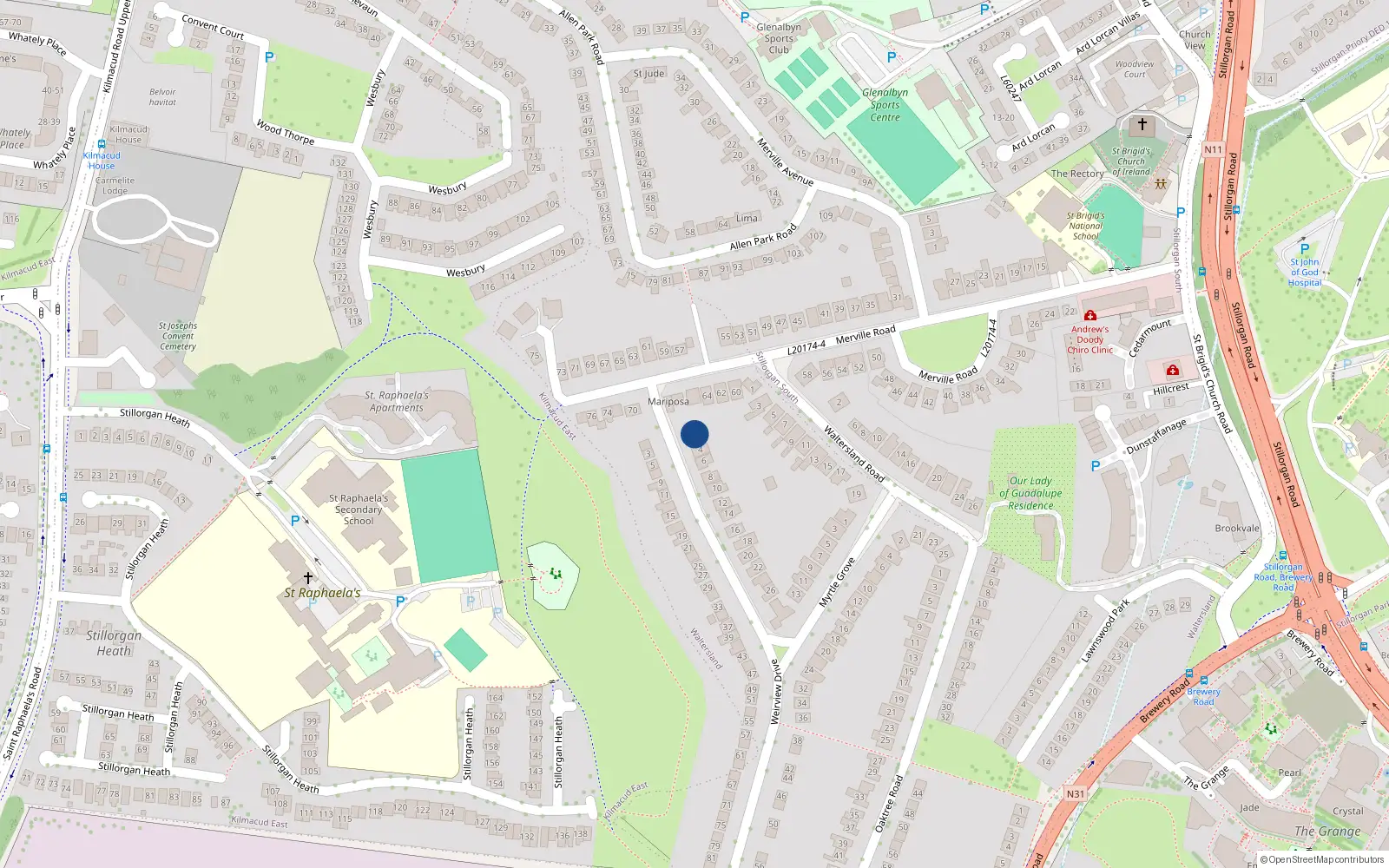 Overhead map showing the location of 2 Wierview Drive, Stillorgan, Co Dublin