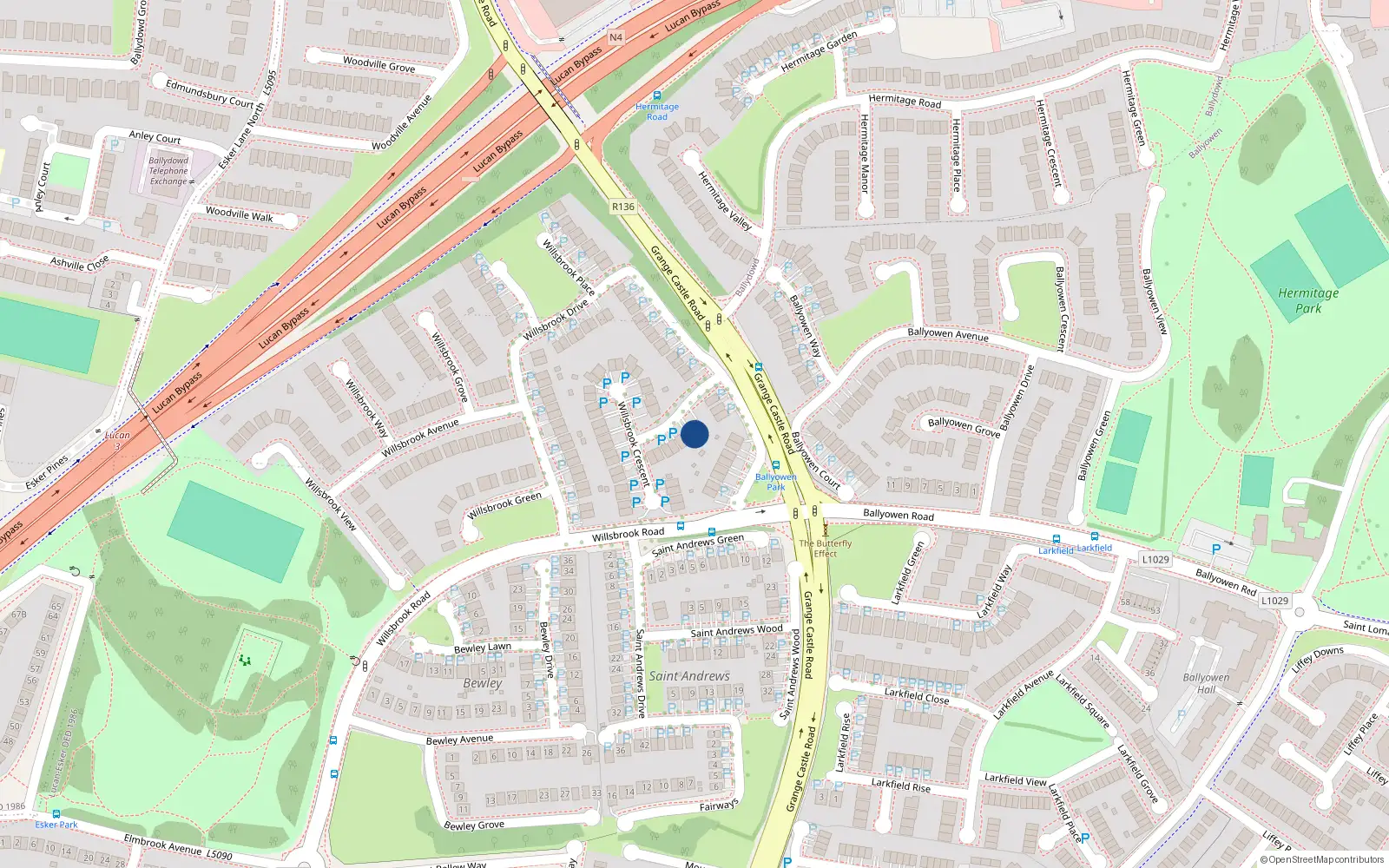 Overhead map showing the location of 2 Willsbrook Crescent, Lucan