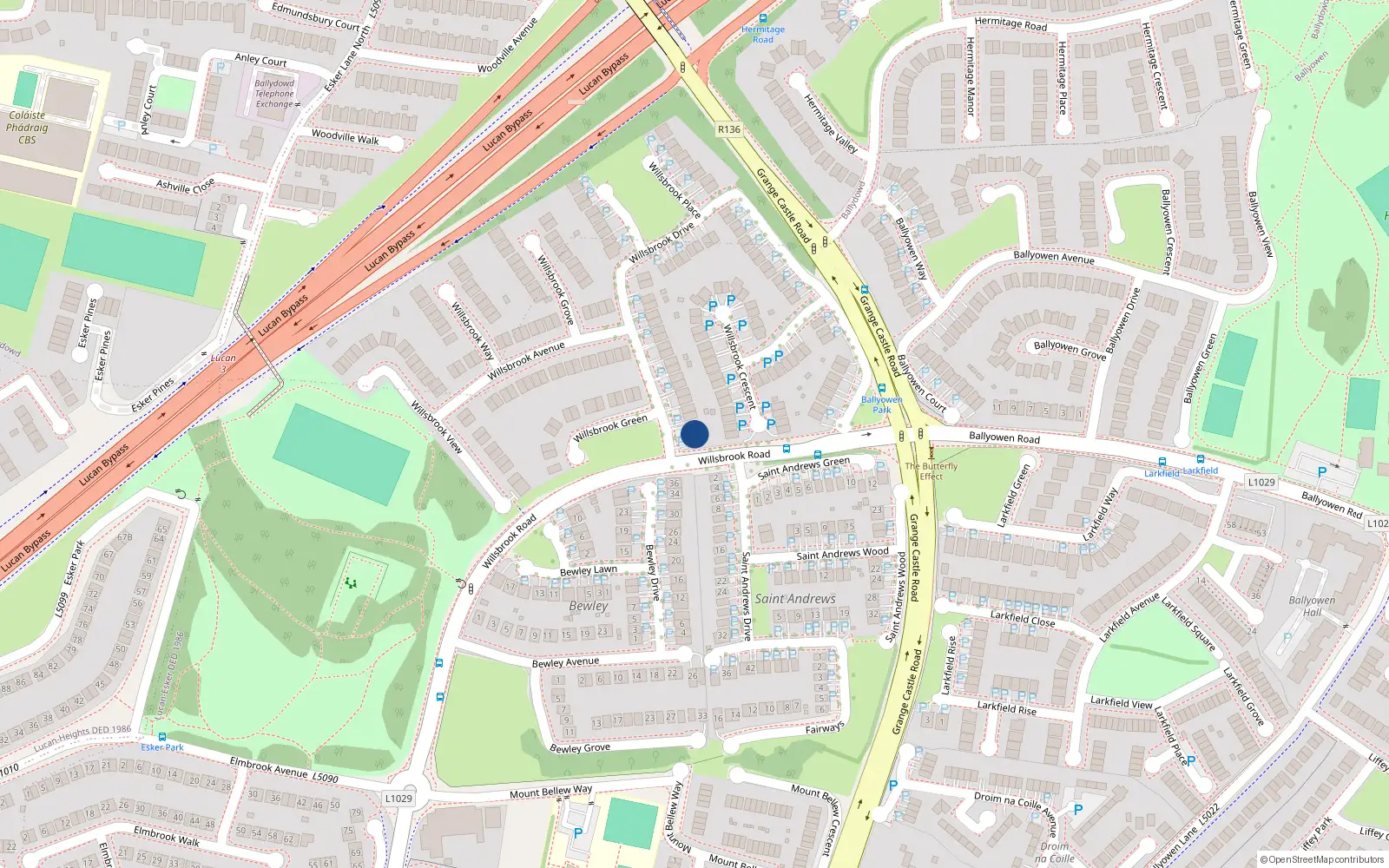 Overhead map showing the location of 2 Willsbrook Drive, Lucan