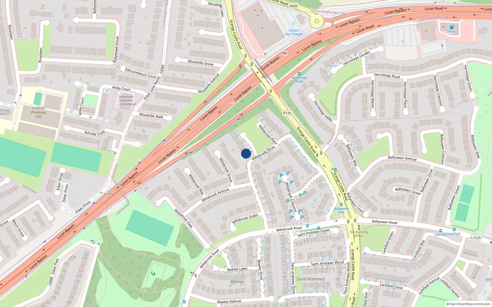 Overhead map showing the location of 2 Willsbrook Garden, Lucan