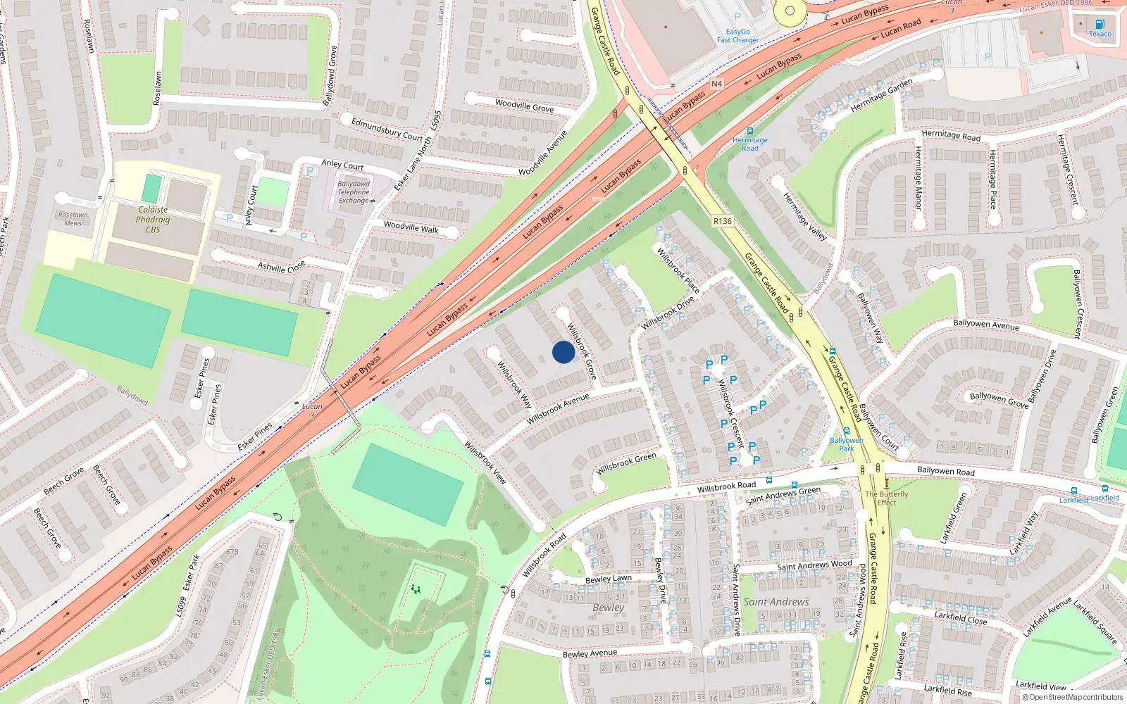 Overhead map showing the location of 2 Willsbrook Grove, Lucan, Co Dublin