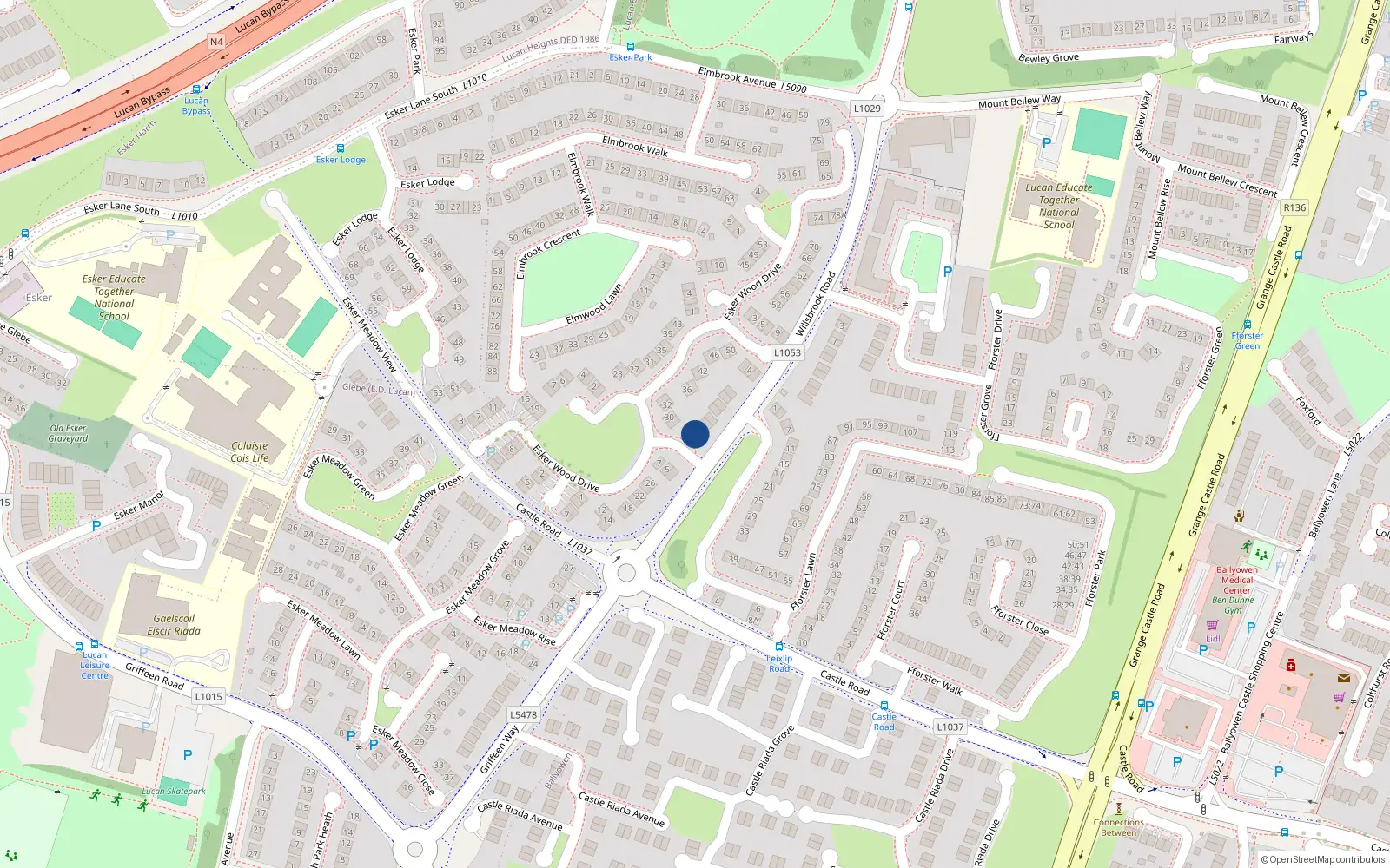 Overhead map showing the location of 2 Willsbrook Road, Lucan