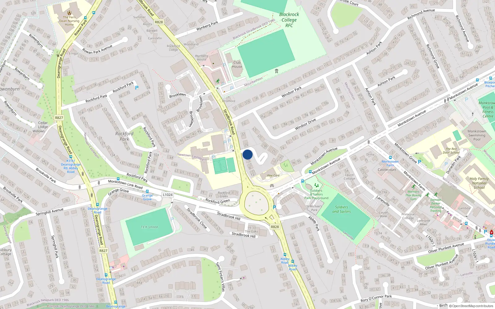 Overhead map showing the location of 2 Windsor Court, Blackrock