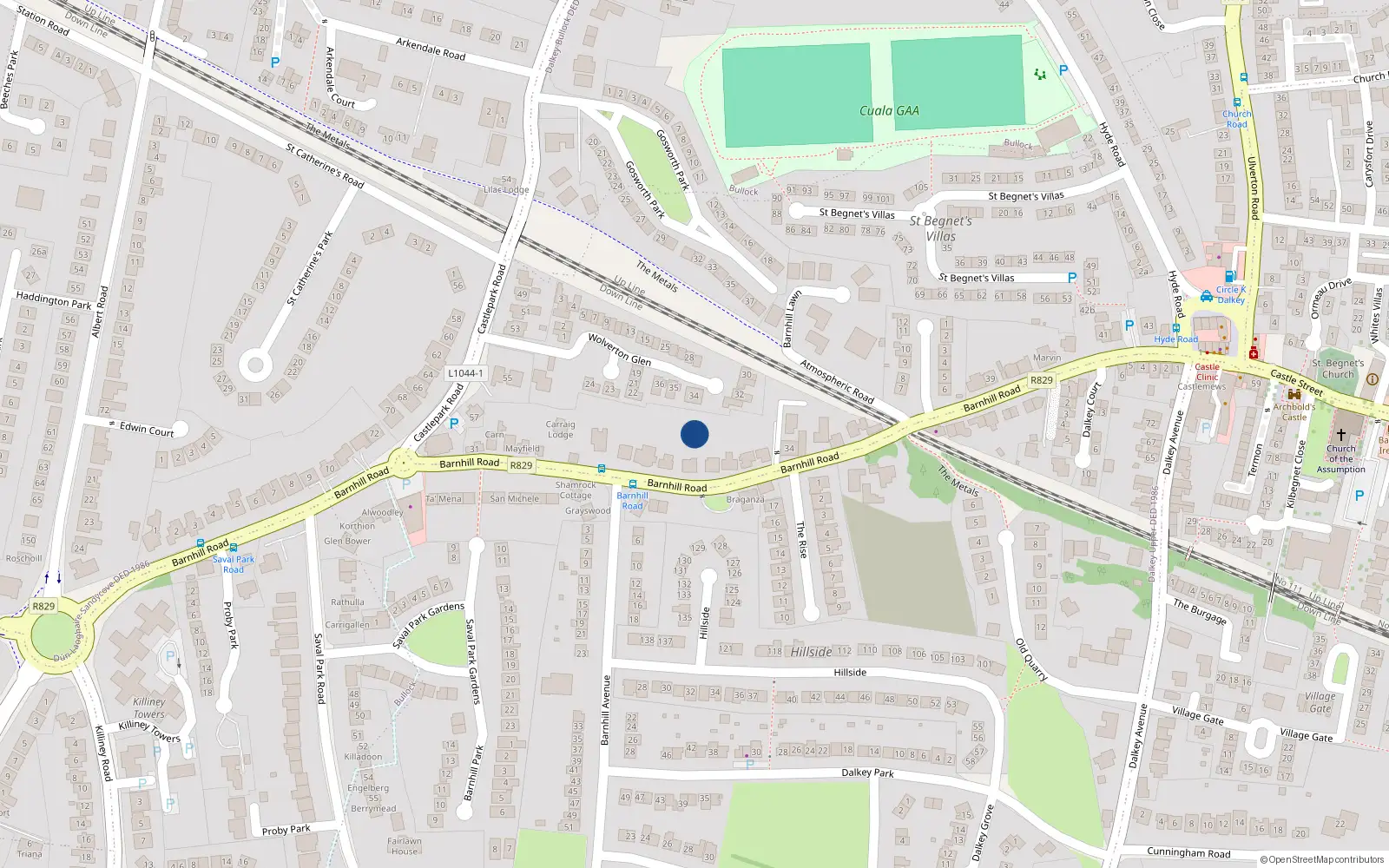 Overhead map showing the location of 2 Wolverton Glen, Glenageary