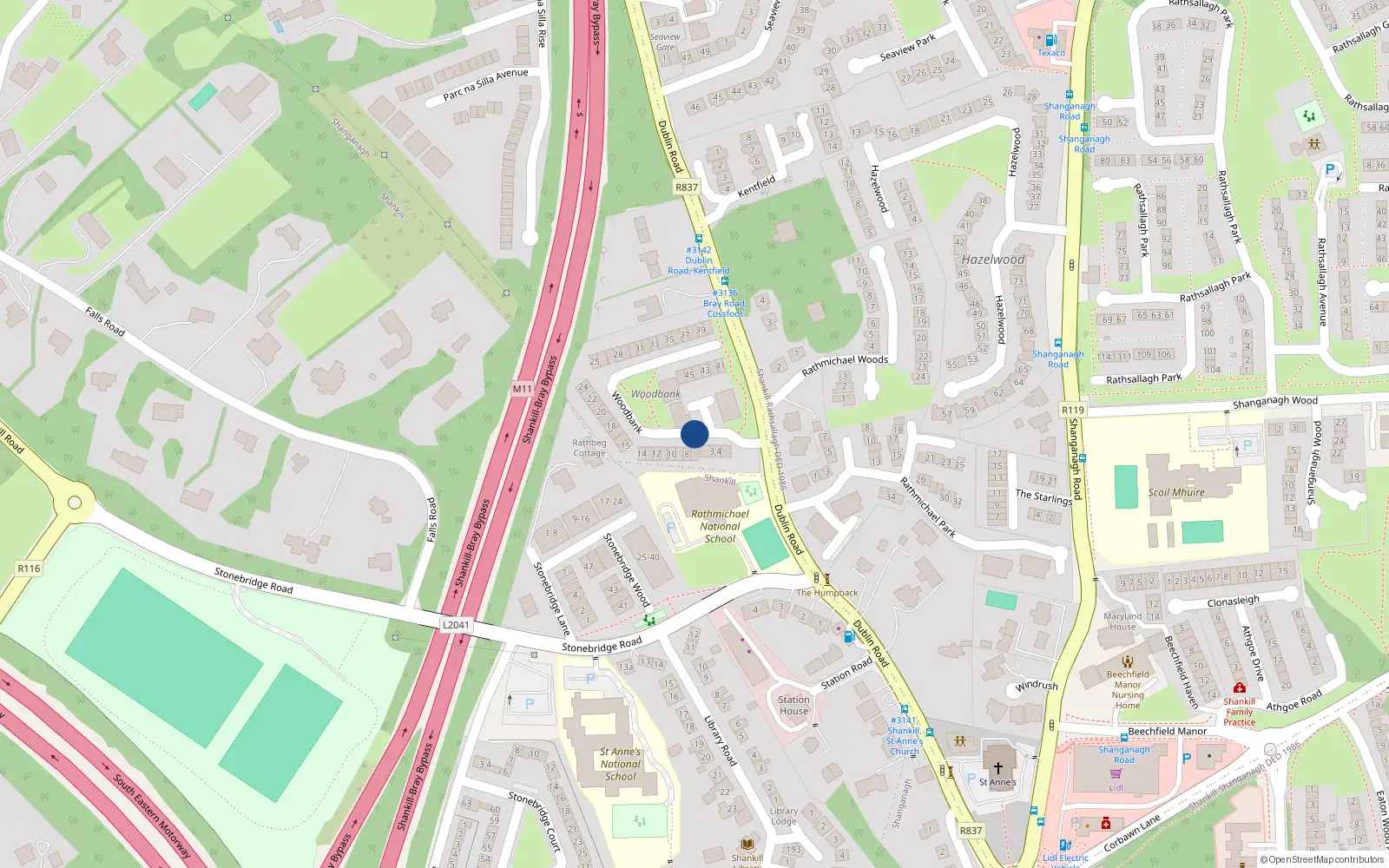 Overhead map showing the location of 2 Woodbank, Dublin