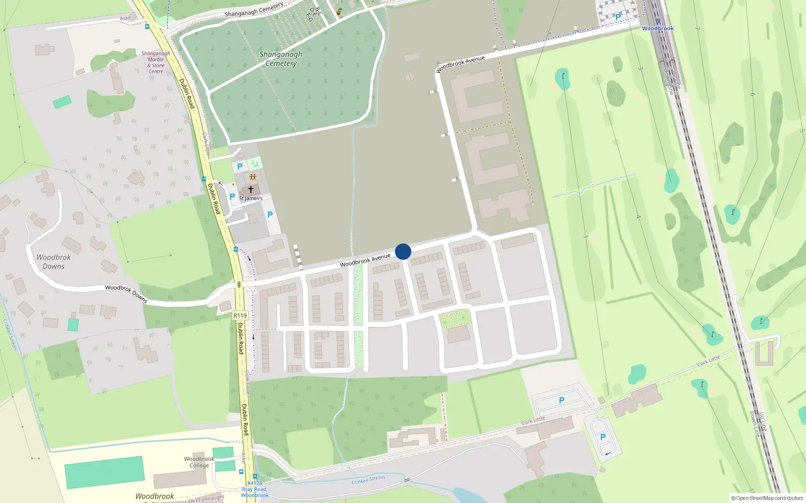 Overhead map showing the location of 2 Woodbrook Avenue, Cork Little